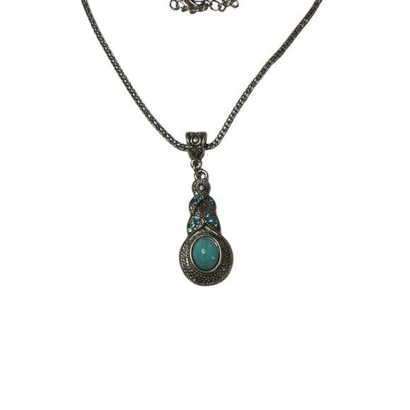 Western Blue Turquoise Dangle Pendant Chain Necklace Hook Earring Jewelry Set - Picture 3 of 7